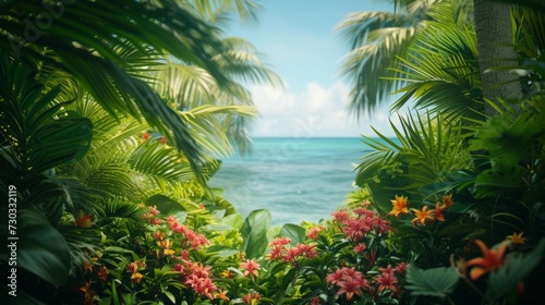 Exotic flora lines the coast, creating a lush, tropical paradise