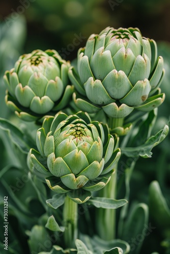 The symmetry of artichoke plants, with their spiky, architectural leaves