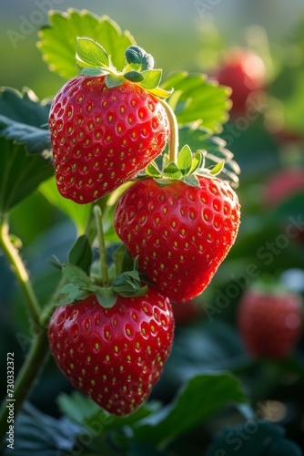 Succulent strawberries ripening, their sweet scent wafting through the air