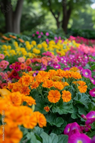 Vibrant marigolds and nasturtiums, providing a colorful border and natural pest control © olegganko