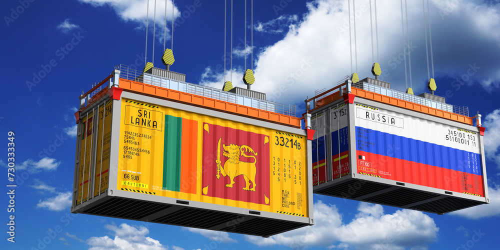 Shipping containers with flags of Sri Lanka and Russia - 3D illustration