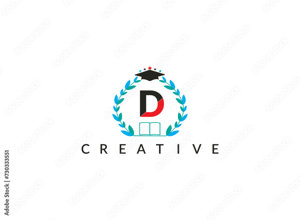 Floral ecology organic leaves circle minimal latter        logo design template for education vector illustration.