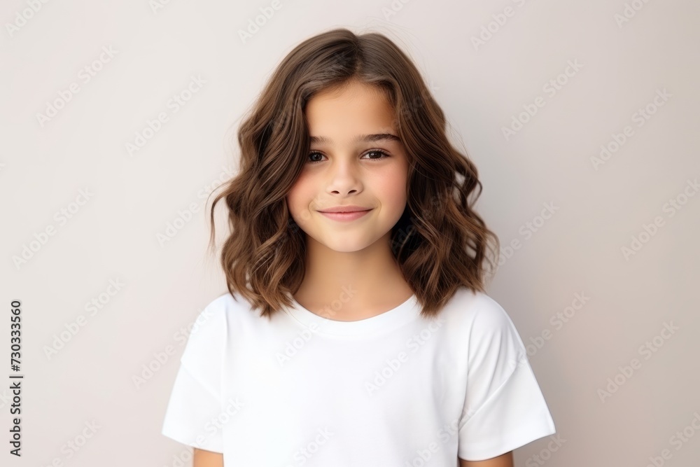 Portrait of a cute little girl with long hair on a gray background Portrait of a cute little girl with long hair on a gray background