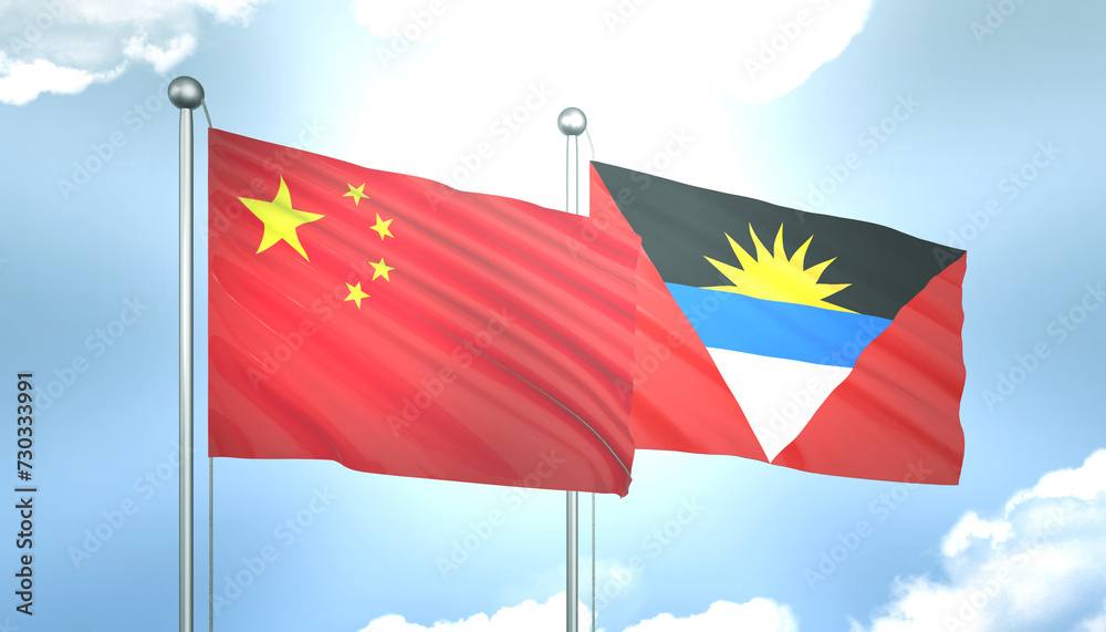 China and Antigua and Barbuda Flag Together A Concept of Realations China and Antigua and Barbuda Flag Together A Concept of Realations