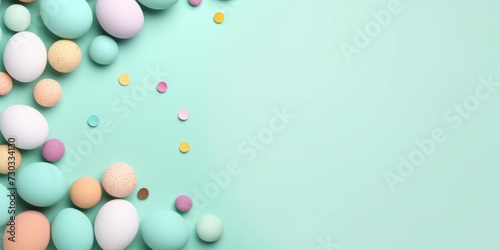 Mint background with colorful easter eggs round frame