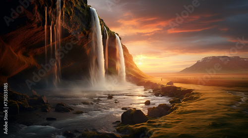 falls sunset 3d images,, sunset in the mountains