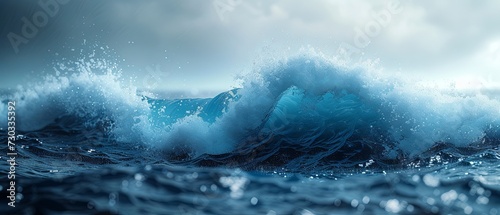 Massive Blue Wave Surging in the Ocean