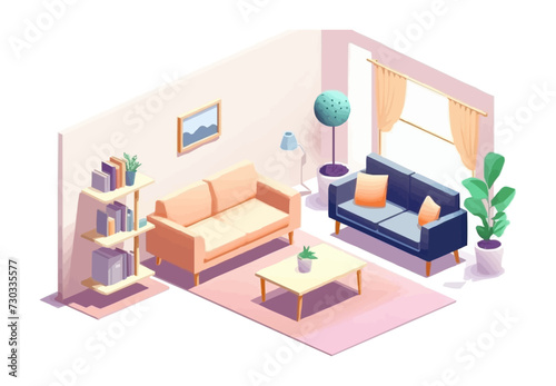 living room isometric vector flat minimalistic isolated illustration