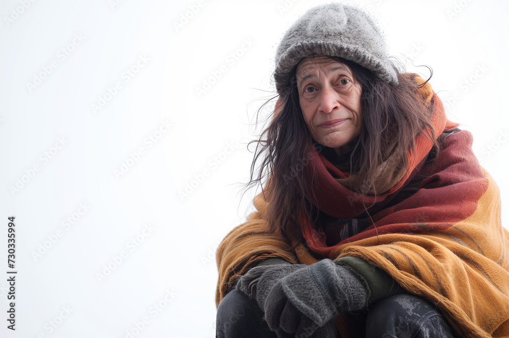 homeless woman on a white background homeless woman on a white background