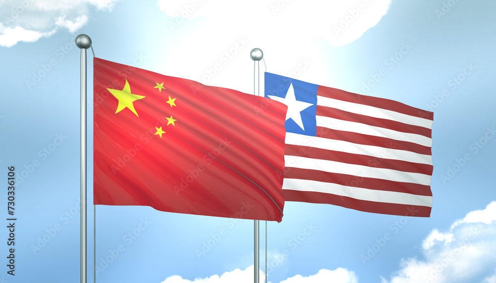 China and Liberia Flag Together A Concept of Realations