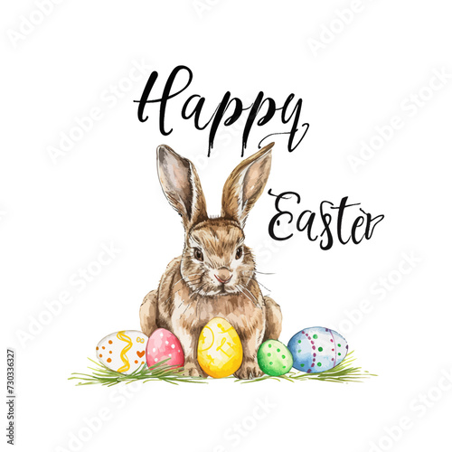 Easter rabbit with happy Easter. Vector illustration design.
