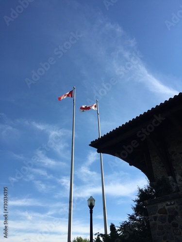 Sky and flag of Montreal, Canada