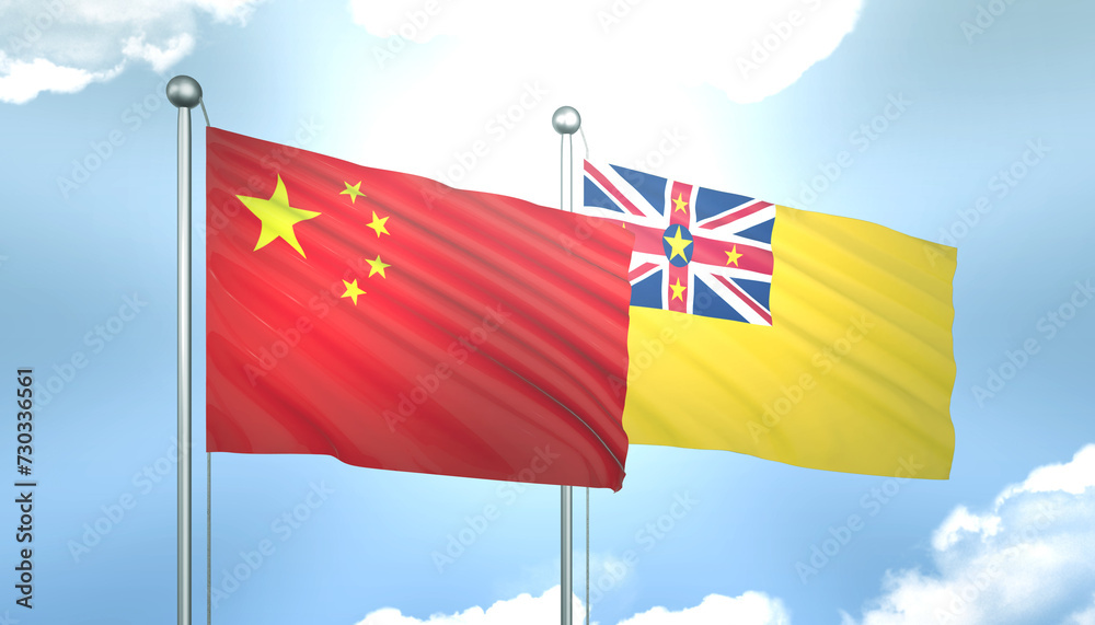 China and Niue Flag Together A Concept of Realations China and Niue Flag Together A Concept of Realations