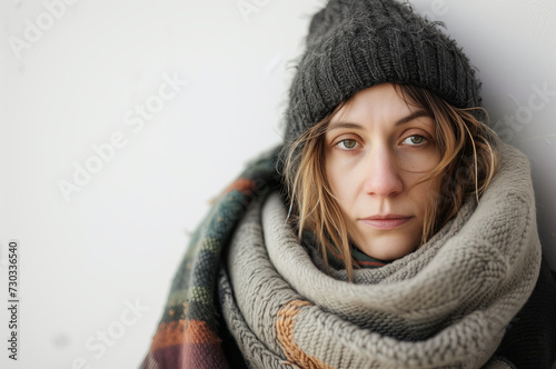 homeless woman on a white background