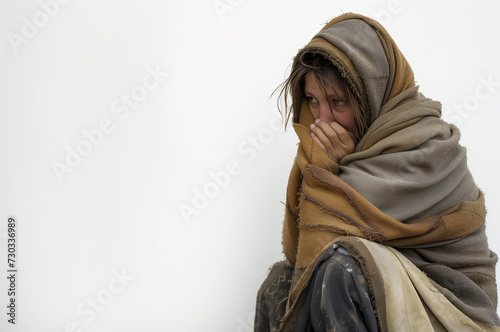 homeless woman on a white background