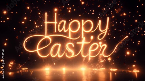 happy Easter gold sparkler , 4k video, written sparkling letters isolated on a black background with copy space for text 