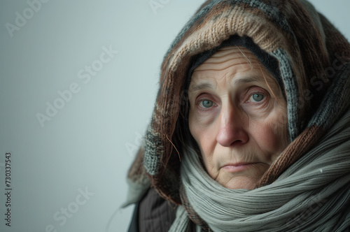 homeless woman on a white background