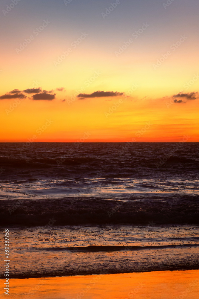 Sunset background at Ixtapa Zihuatanejo beach, Mexico, with space for text