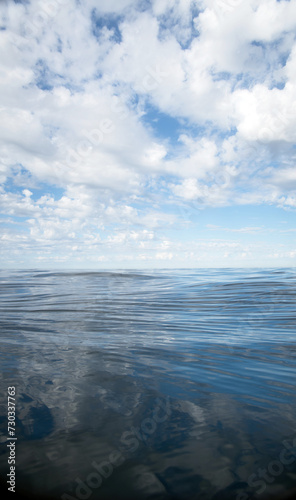 Sky over water in open sea and clouds, calm with space for text