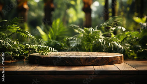Fresh green leaves on wooden table, nature beauty indoors generated by AI