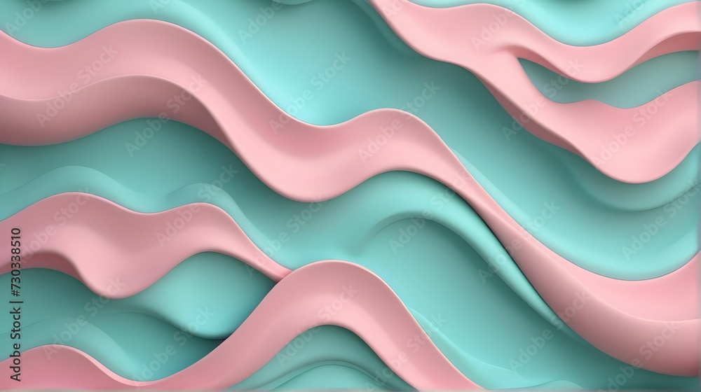 3D pastel turquoise pink background with waves