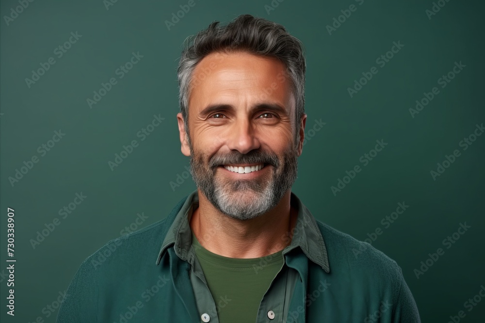 Portrait of a smiling middle-aged man against a green background Portrait of a smiling middle-aged man against a green background