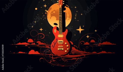guitar silhouette musical note vector design illustration