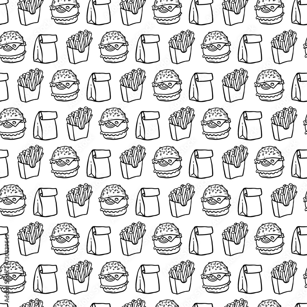Seamless pattern with sketched burger, cheeseburger or hamburger. Background template for fast food. Seamless pattern with sketched burger, cheeseburger or hamburger. Background template for fast food.
