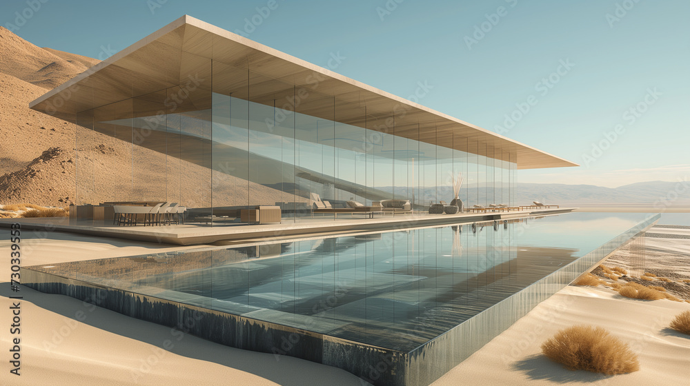 Fototapeta premium Futuristic Desert Oasis: Luxury Villa with Infinity Pool
