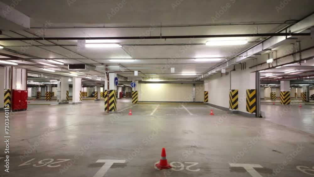 Modern empty underground car park with free parking spaces Modern empty underground car park with free parking spaces