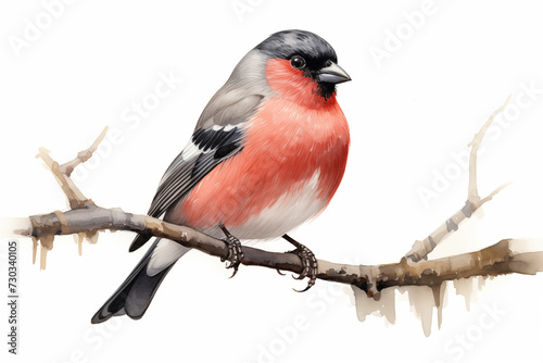 Eurasian Bullfinch bird illustration. Highly detailed image of forest and garden avian. Beautiful and colorful ornithology background.