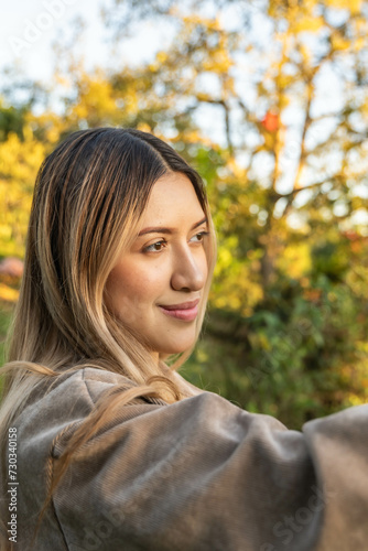 happy latina woman camping alone