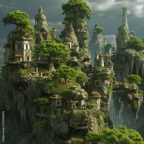 Fantasy landscape with a house on the cliff