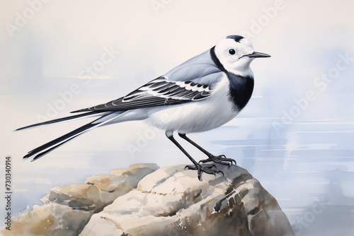 White wagtail Bird illustration. Highly detailed image of forest and garden avian. Beautiful and colorful ornithology background. photo