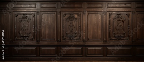 Traditional, Classic or Colonial wood wall paneling background texture. Frame crafted traditional wood paneling. photo