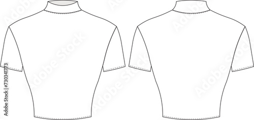 high neck short sleeve bodycon tight blouse template technical drawing flat sketch cad mockup fashion woman design style model
