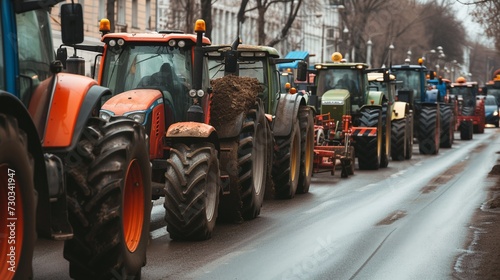 Tractors on the street. Tractors on the street. AI.