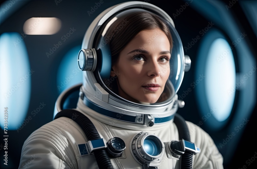 Cosmonaut (astronaut) in a spacesuit, in the control center. Illustration by Generative AI. Cosmonaut (astronaut) in a spacesuit, in the control center. Illustration by Generative AI.