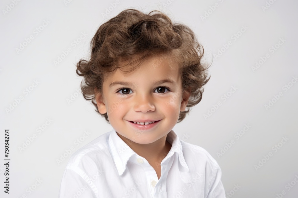 Portrait of a cute little boy with curly hair on gray background Portrait of a cute little boy with curly hair on gray background