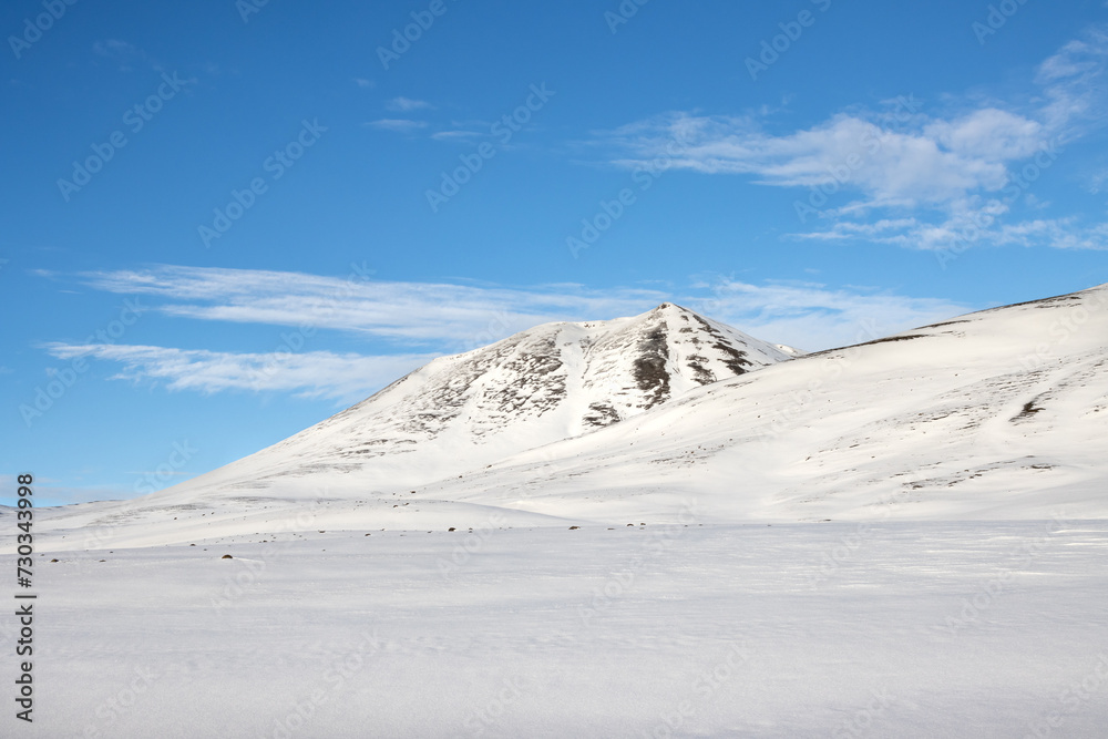 Country with a fresh snow and blue sky, Iceland