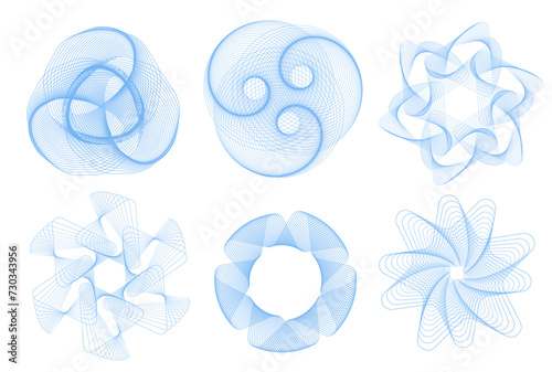 Vector Guilloche elements set for certificate, diploma, banknote, money design.