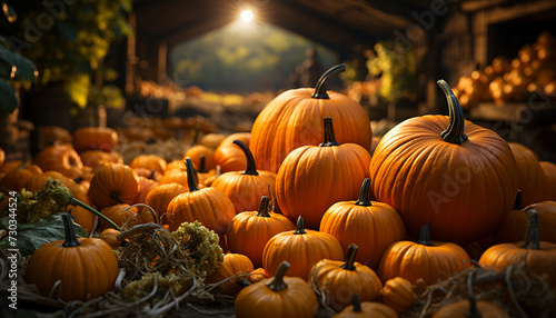 Autumn harvest  pumpkin, gourd, squash nature colorful decoration generated by AI