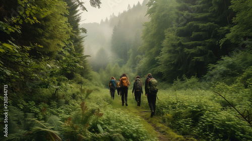 Group of People Hiking Through a Forest