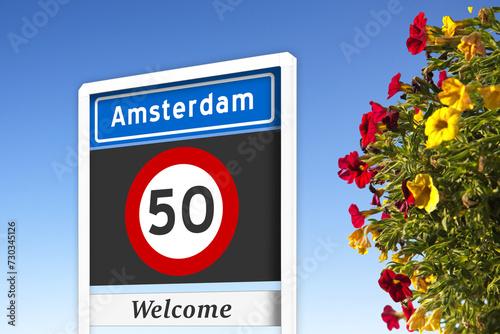 Werbetafel Stadt Amsterdam, Niederlande,Welcome, (Symbolbild) photo