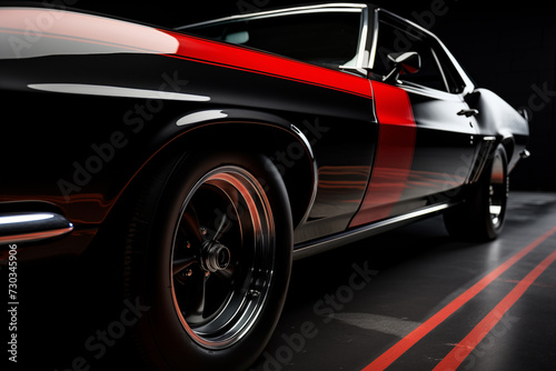 Detail side view of vintage luxury sportscar muscle car. Generative AI