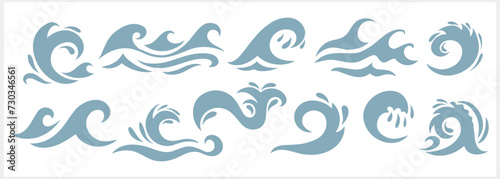 Doodle water wave clipart isolated. Hand drawn art. Stencil Vector stock illustration. EPS 10