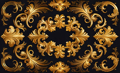 Rideaux Noir et or patrons vector illustration, golden symmetrical patterns, golden mandala, golden kaleidoscope, fantasy mystical ornaments,  © Perecciv