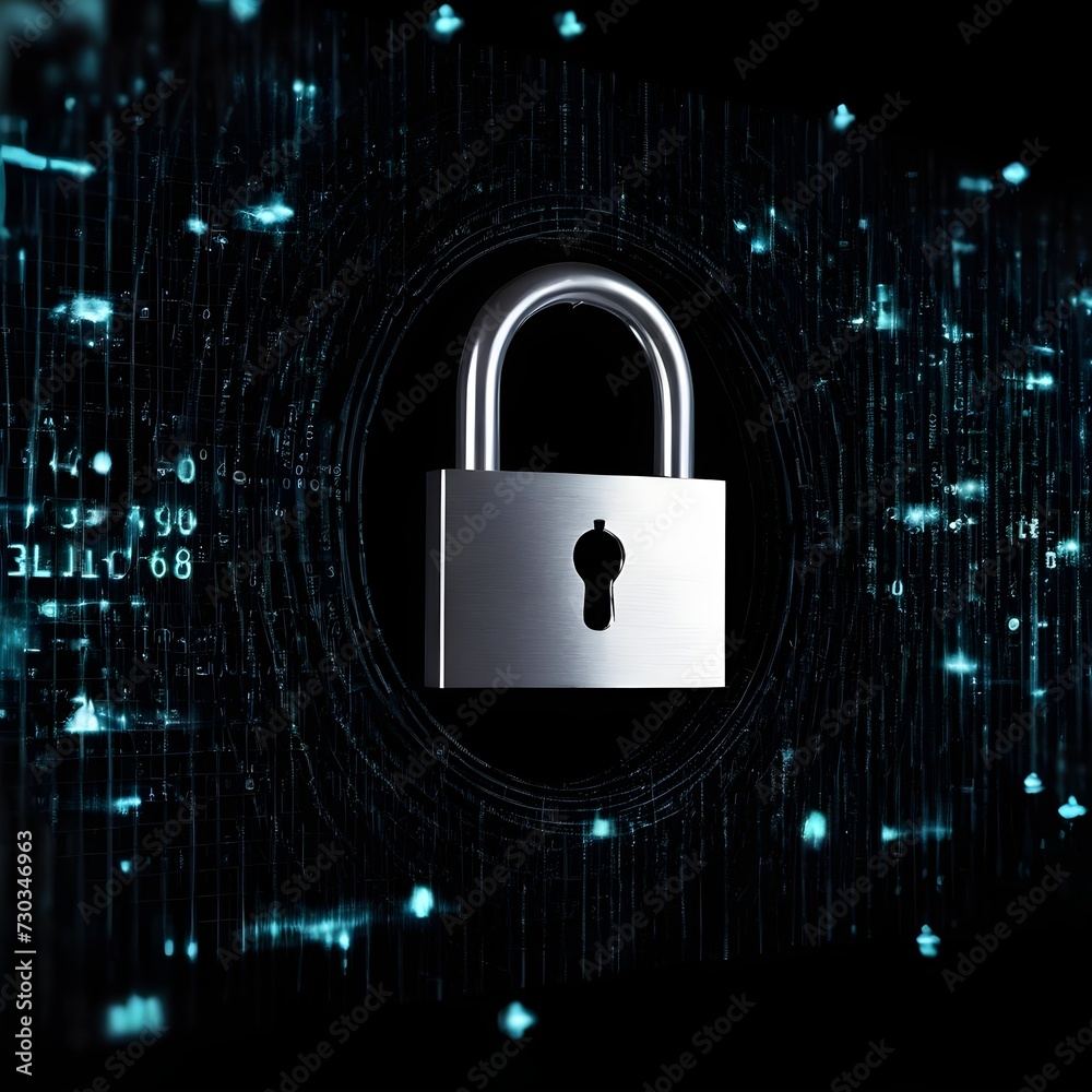 Image of data processing and padlock over black background Image of data processing and padlock over black background