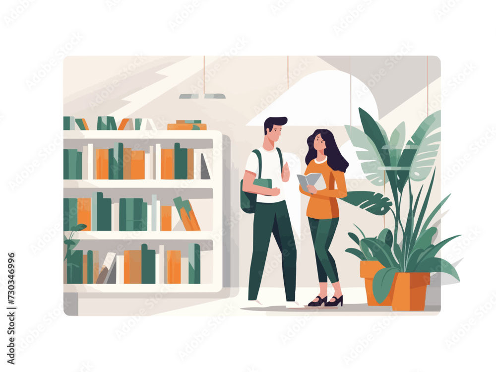 couple in bookstore vector flat minimalistic isolated illustration