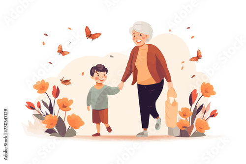 grandma and grandson vector flat minimalistic isolated illustration photo